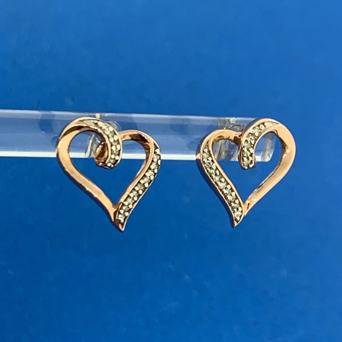 Designer 10K Rose Gold Diamond Open Heart Stud Earrings