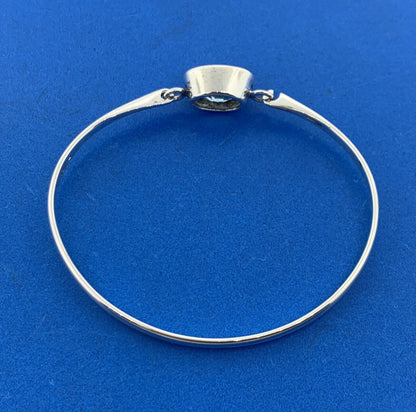 Designer 925 Sterling Silver Oval Blue Topaz Solitaire Statement Cuff Bracelet