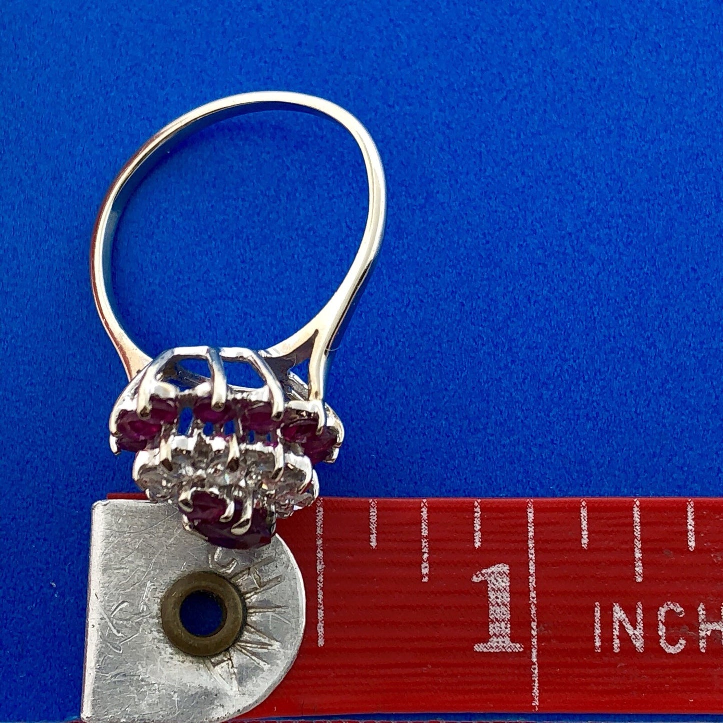 14K White Gold Ruby Diamond Cluster Bridal Birthstone Anniversary Cocktail Ring