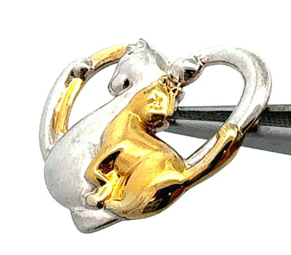 Vintage Lenox 925 Sterling Silver Gold Vermeil Two-Tone Cats Heart Pendant