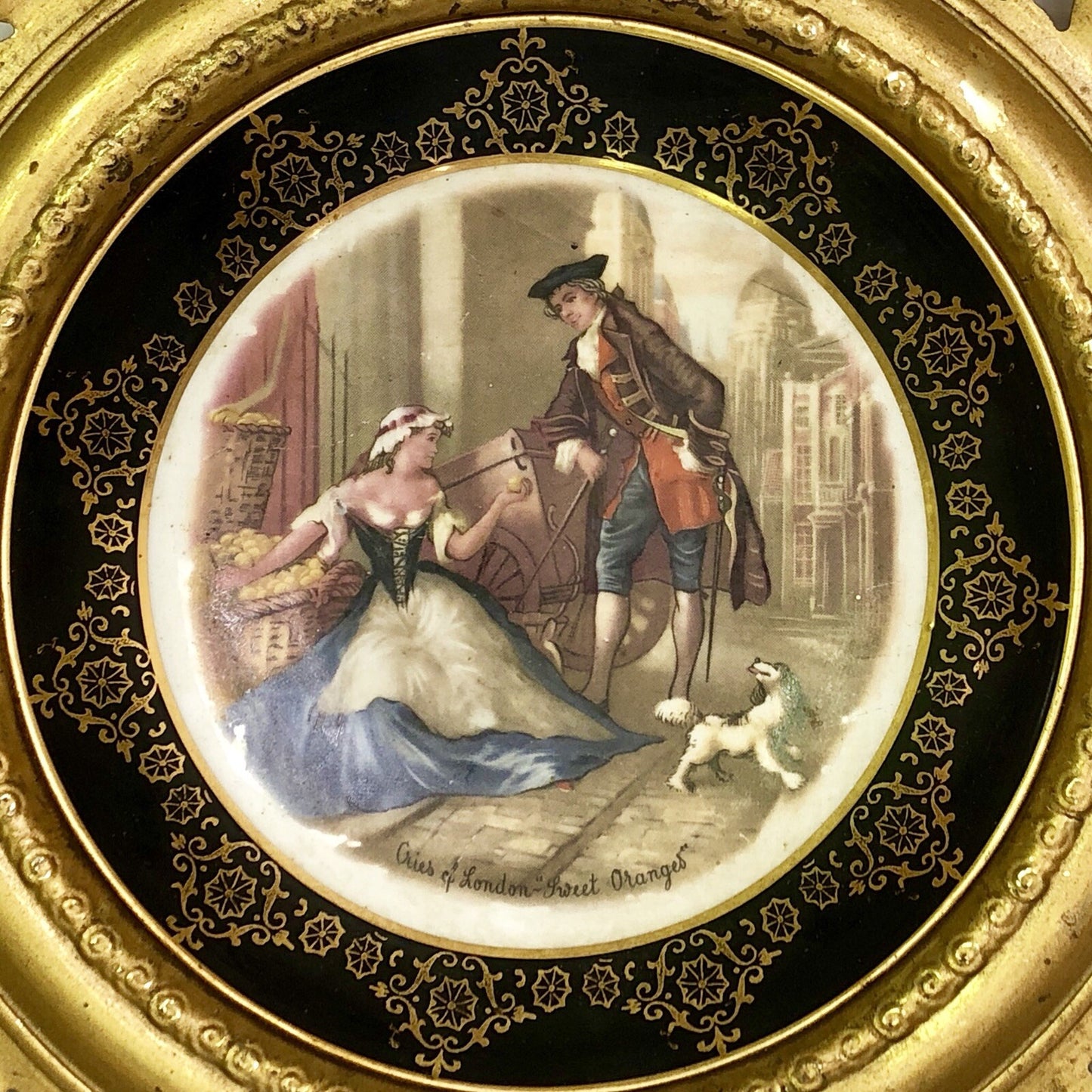 Vintage Regency Bone China England "Sweet Oranges" Brass Encased Wall Plate