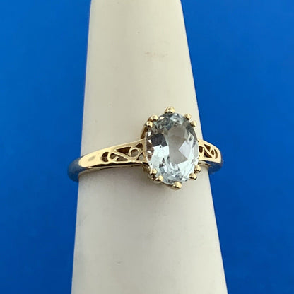 Designer 14K Yellow Gold Oval Aquamarine Solitaire Ring