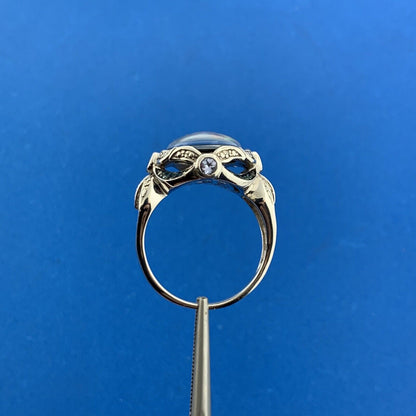 Designer 925 Sterling Silver Opal Doublet Amethyst Blue Diamond Accented Ring