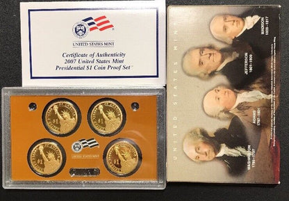 2007 S U.S. Mint Presidential 1$ Dollar Coin Proof Set Complete With Box/COA