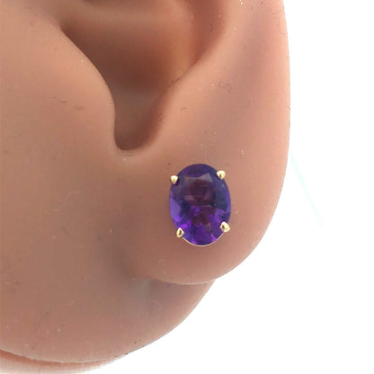 Classic 14K Yellow Gold Oval Amethyst February Birthday Statement Stud Earrings