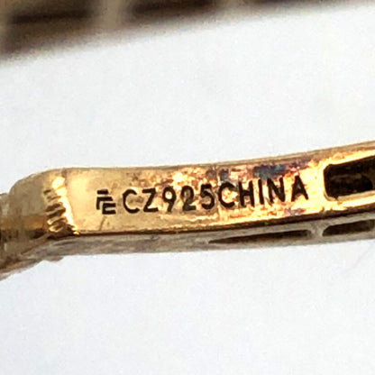 Vermeil 925 Sterling Silver Basket Weave Hoop Cubic Zirconia Border Earrings