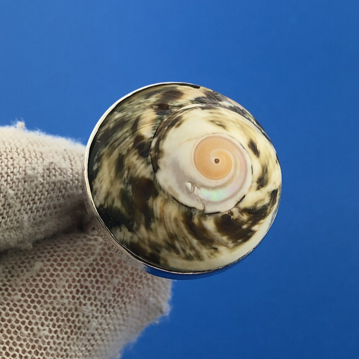 Sterling Silver 925 Brown White Abalone Shell Spiral Circle Ring Size 7.75