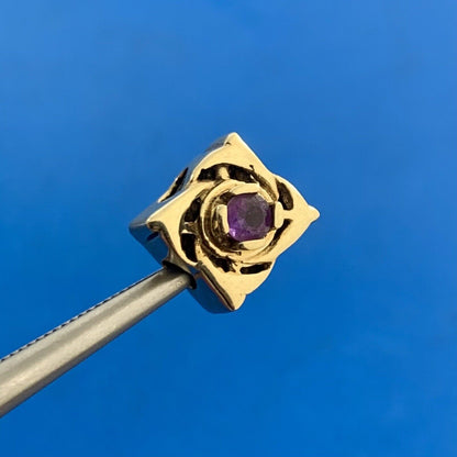 Designer DDH 10K Yellow Gold Round Amethyst Floral Slide Bracelet Charm