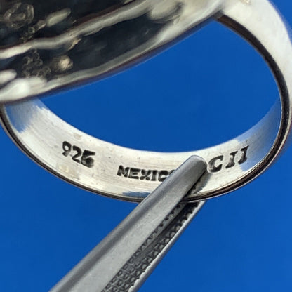 Designer CII Mexico 925 Sterling Silver Black Onyx Cabochon Hammered Halo Ring