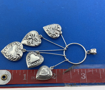 Designer 925 Sterling Silver Multiple Textured Heart Drop Dangle Pendant