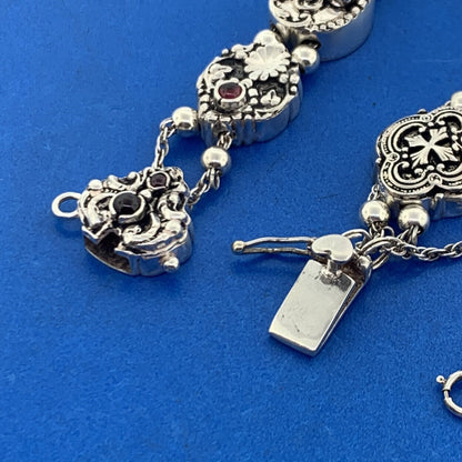 Shavarsh K 925 Sterling Silver Amethyst Floral Scroll Ten Charm Bracelet