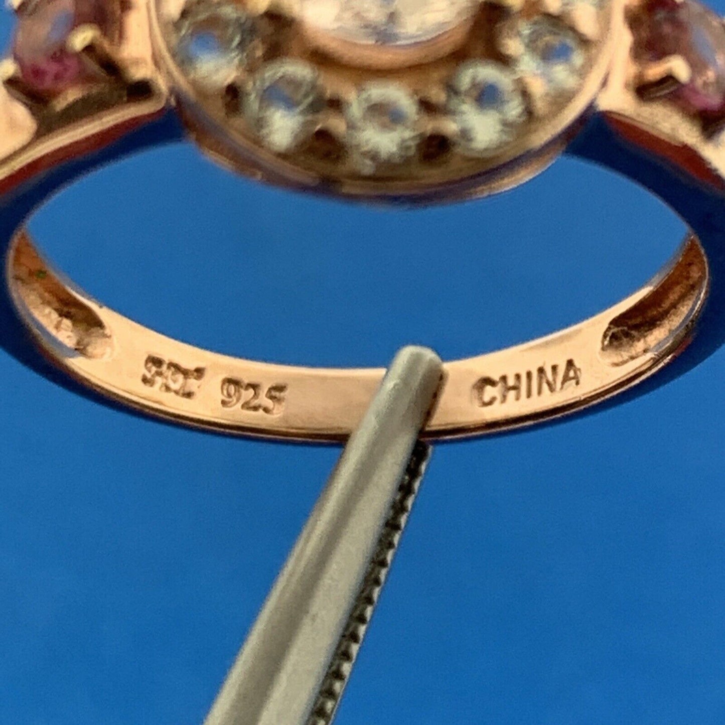 Designer HT 925 Sterling Silver Rose Vermeil Amethyst White Topaz Cocktail Ring