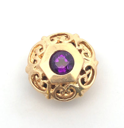 Designer 14K Yellow Gold Round Amethyst Floral Scroll Slide Bracelet Charm