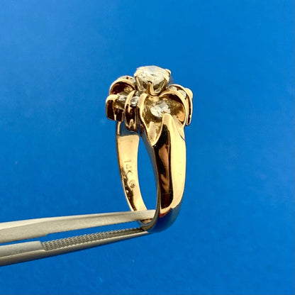 Gorgeous 14k Yellow Gold Round Cut Diamond Multi-Level X Cluster Ring Size 5.5