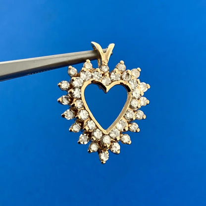 Gorgeous 14k Yellow Gold Round Cut Diamond Open Heart Loving Romance Pendant