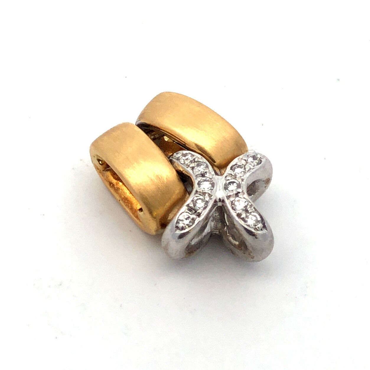 14K Yellow White Gold Diamond X Criss Cross Two-Tone Modernist Charm Pendant