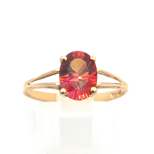Designer 14K Yellow Gold Oval Mystic Topaz Solitaire Cocktail Ring
