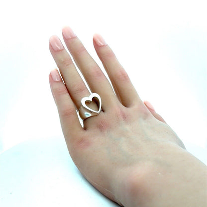 Designer 925 Sterling Silver Open Cutout Heart Love Valentine's Modernist Ring