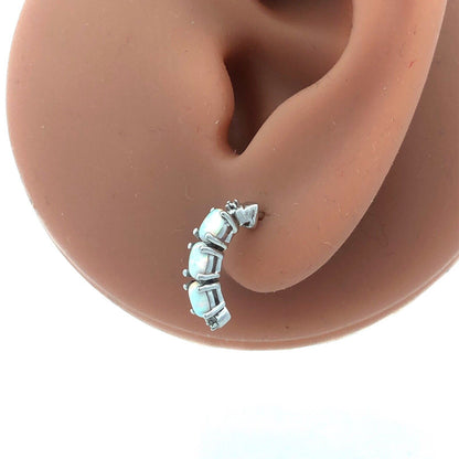 Designer 925 Sterling Silver Oval Opal Cubic Zirconia Half Hoop Stud Earrings