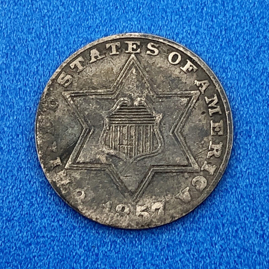 1857 P 3 Cent Silver Three Cent Piece Trime Better Key Philadelphia Mint Coin
