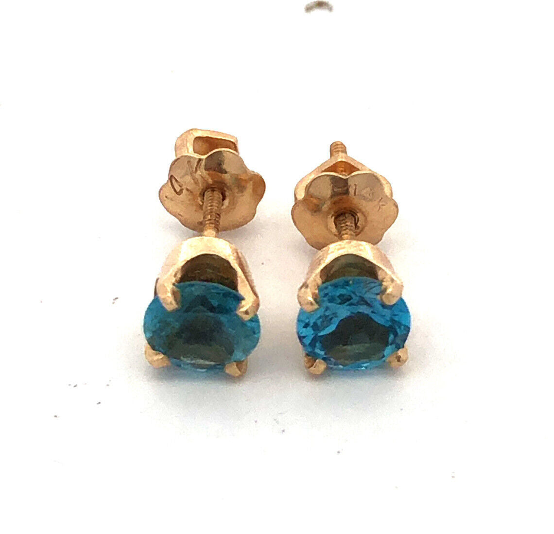 14K Yellow Gold Round Blue Topaz Solitaire December Occasion Screw Back Earrings