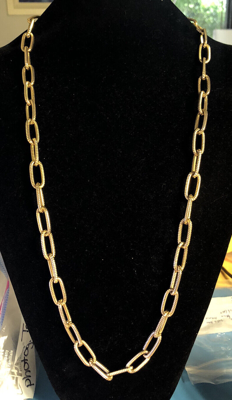 Vintage Gold Tone Paper Clip Chain Faux Ancient Coin Clasp Statement Necklace