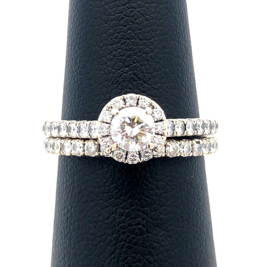 Designer 18K White Gold Round Diamond Solitaire W/Accents 2 Piece Bridal Set