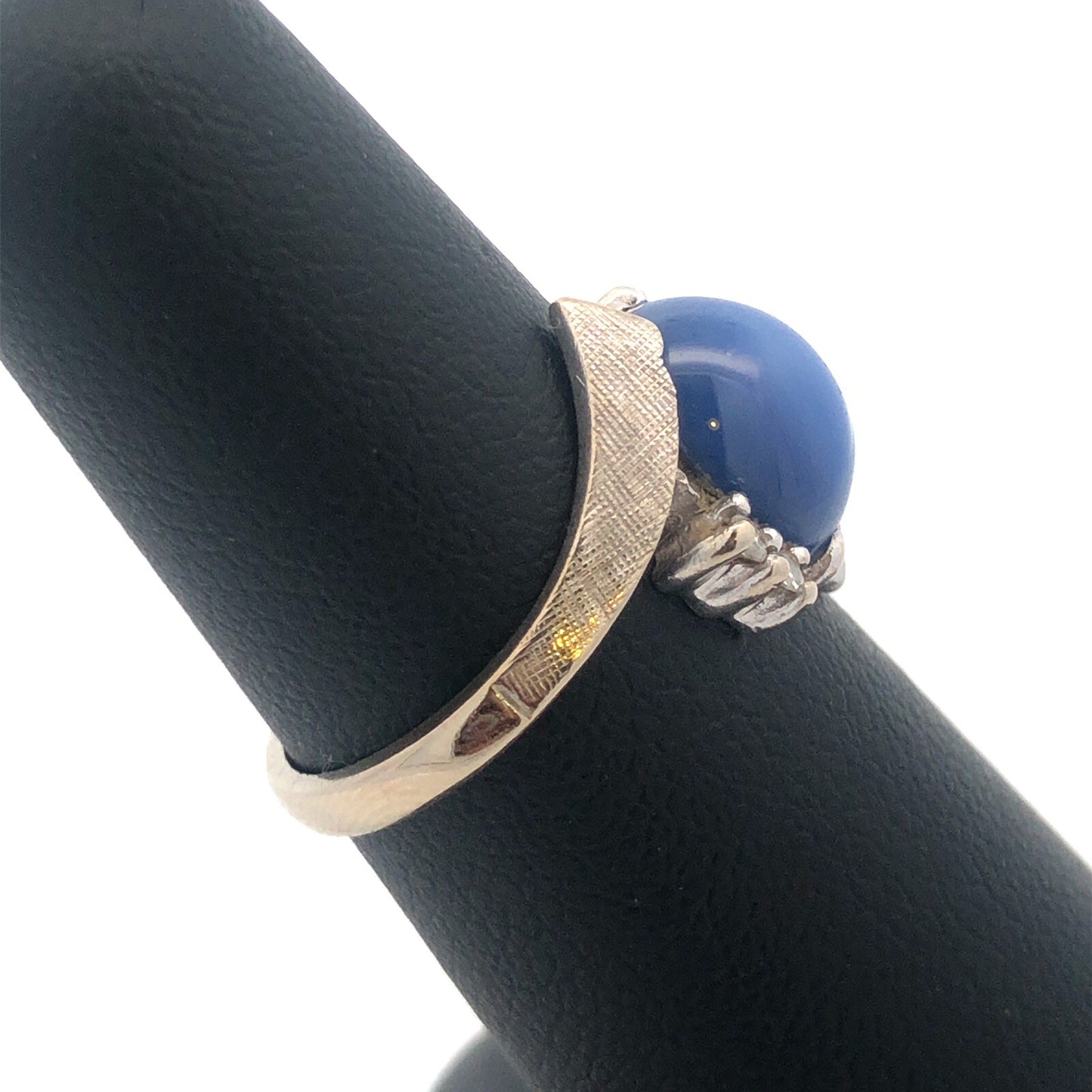 Mid Century Modern 14K White Gold Blue Star Sapphire Diamond Cocktail Ring