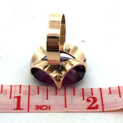 14K Yellow Gold Lab Created Oval Purple Sapphire Statement Cocktail Ring