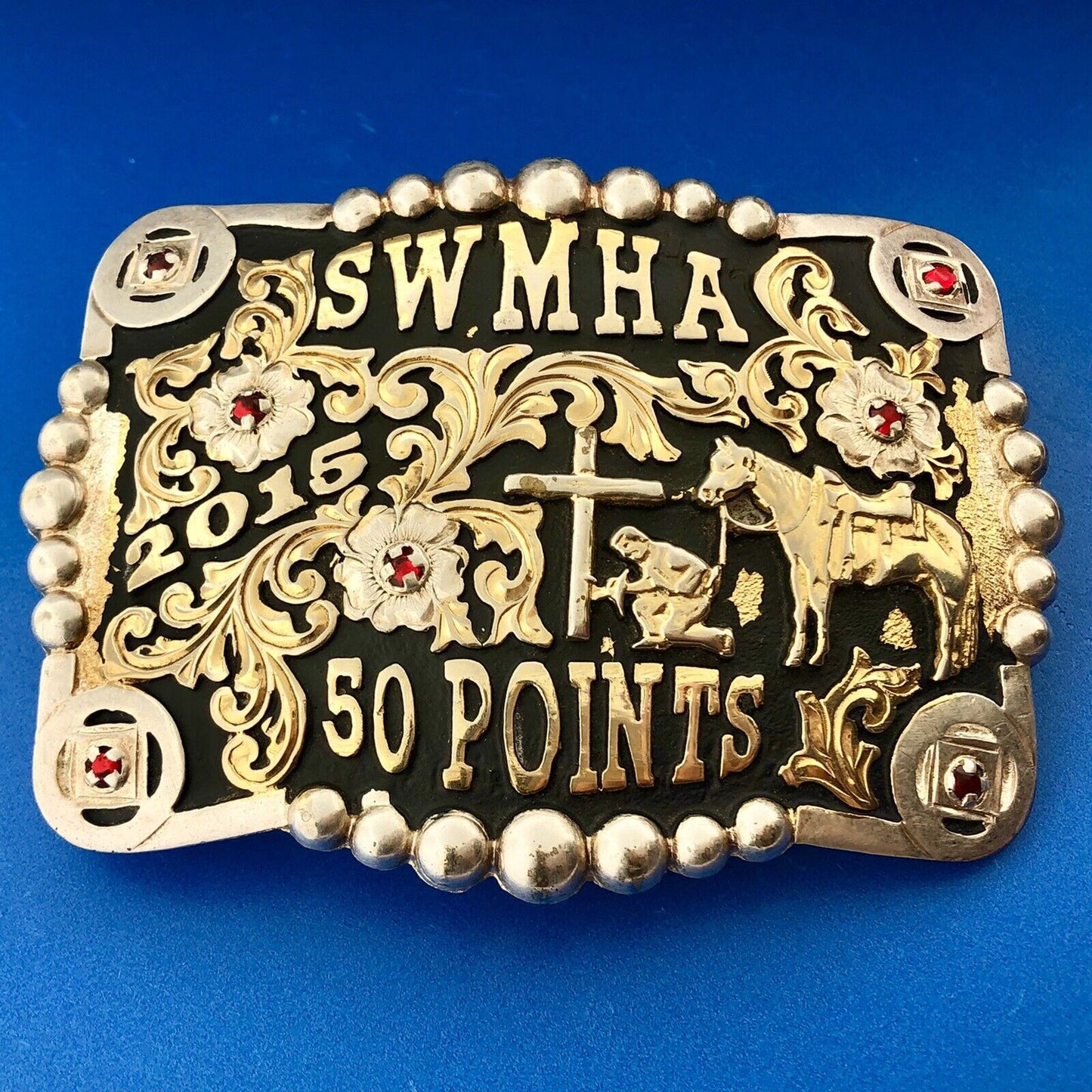 Corriente Gold Silver Tone Rhinestone SWMHA 50 Points Award Artisan Belt Buckle
