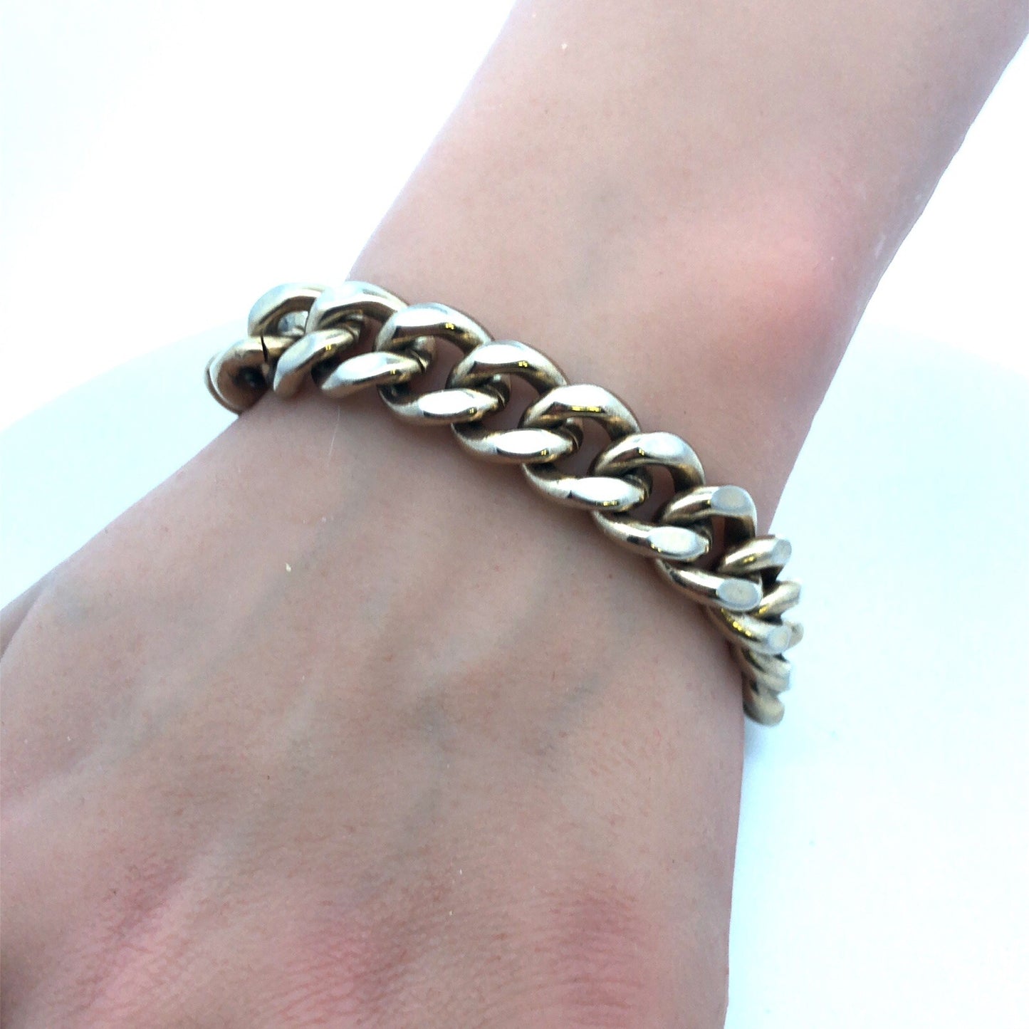1950's Sperry Silver Tone Four Leaf Clover Charm Curb Link Statement Bracelet