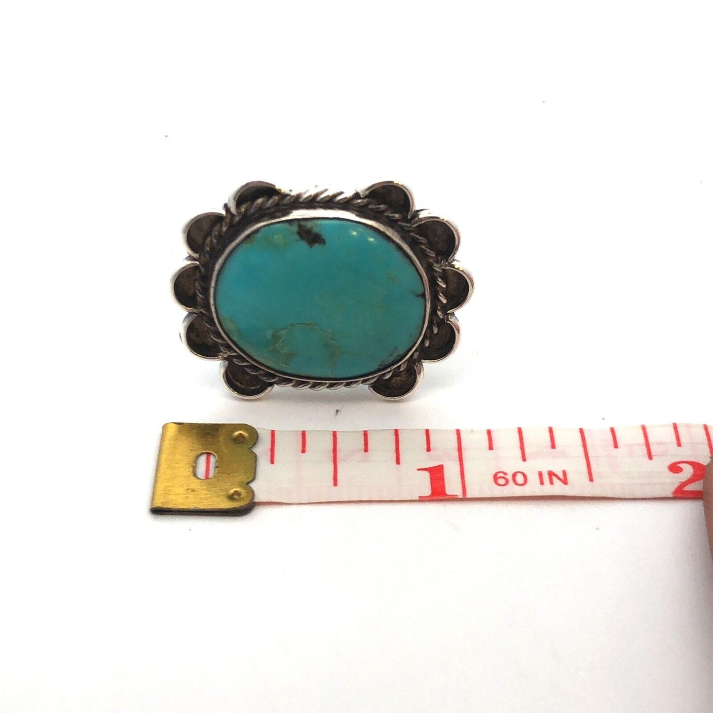 Native American 925 Sterling Silver Turquoise Cabochon Concho Statement Ring