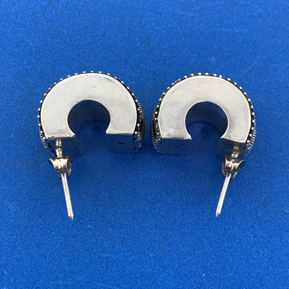 Vintage Sterling Silver 925 Cable Beaded 3D Wide Half Hoop Statement Earrings