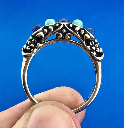 Vintage Carolyn Pollack Relios Sterling Silver 925 Turquoise Lapis Band Ring