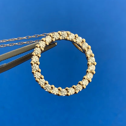 Designer 14K Yellow Gold Cubic Zirconia CZ Infinity Circle Pendant Necklace