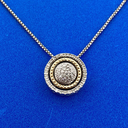 Designer AJ Sterling Silver 14K Yellow Gold Diamond Halo Infinity Necklace