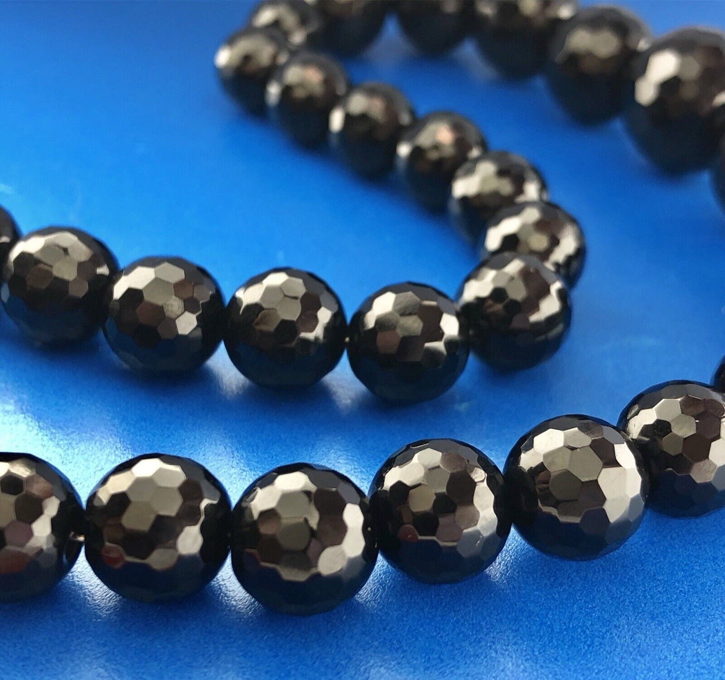 Classic Designer Sterling Silver 925 Graduated Black Faceted Jet Bead Necklace