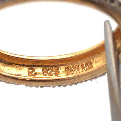 Designer R 925 Sterling Silver Vermeil Two Tone Diamond Textured Band Ring