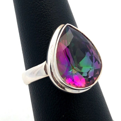 925 Sterling Silver Pear Multicolored CZ Solitaire Statement Ring