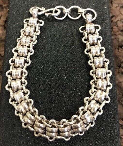 Vintage Heavy Sterling Silver 925 Unisex Biker Railroad Track Link Bracelet