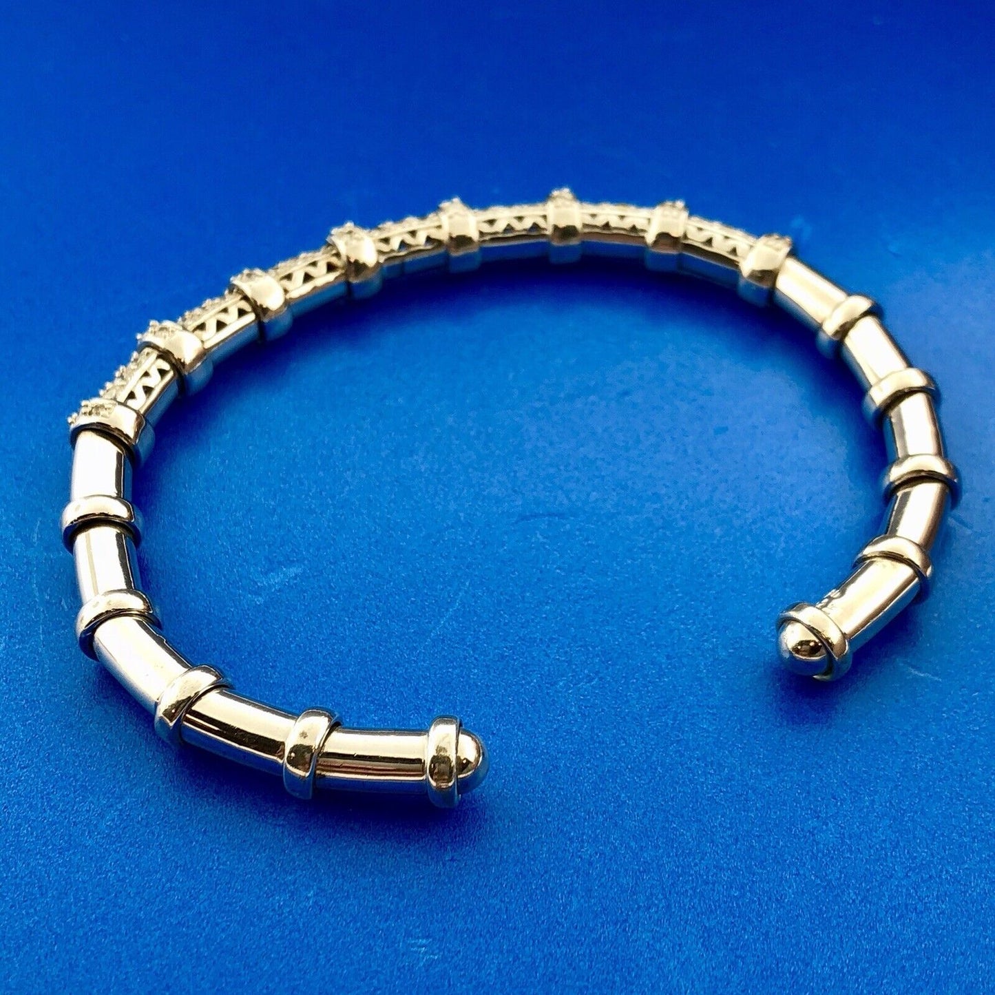 Joe Esposito ESPO Sterling Silver 925 Cubic Zirconia CZ Flexible Cuff Bracelet