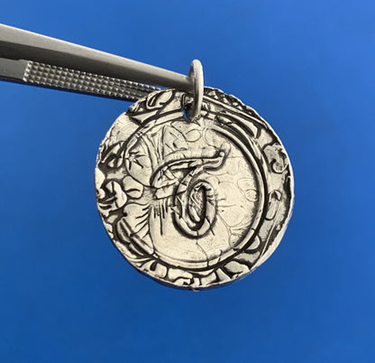 Designer PST Sterling Silver Script Initial T Wax Seal Monogram Pendant Charm