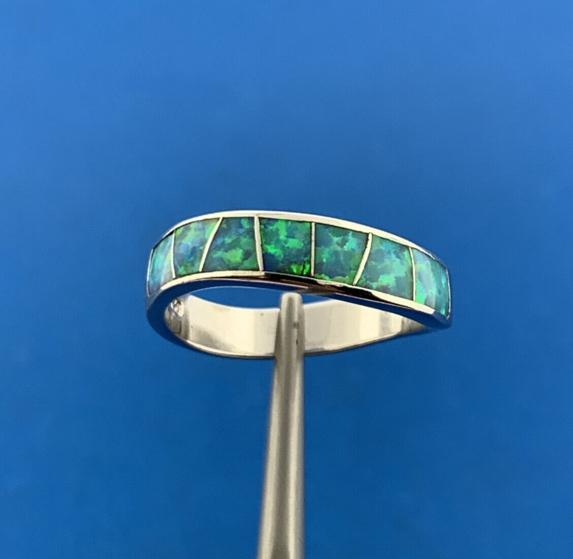 Designer 925 Sterling Silver Opal Inlay Stackable Band Ring