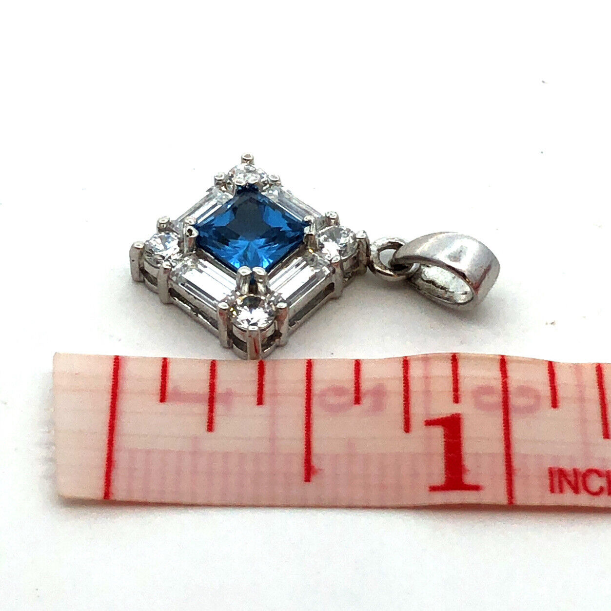 Designer 925 Sterling Silver Square London Blue Topaz Cubic Zirconia Pendant