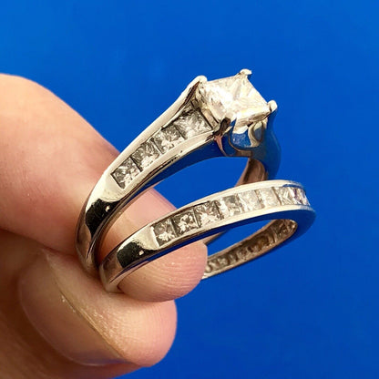 Stunning Platinum 950 Princess Diamond Engagement Ring Wedding Band Set