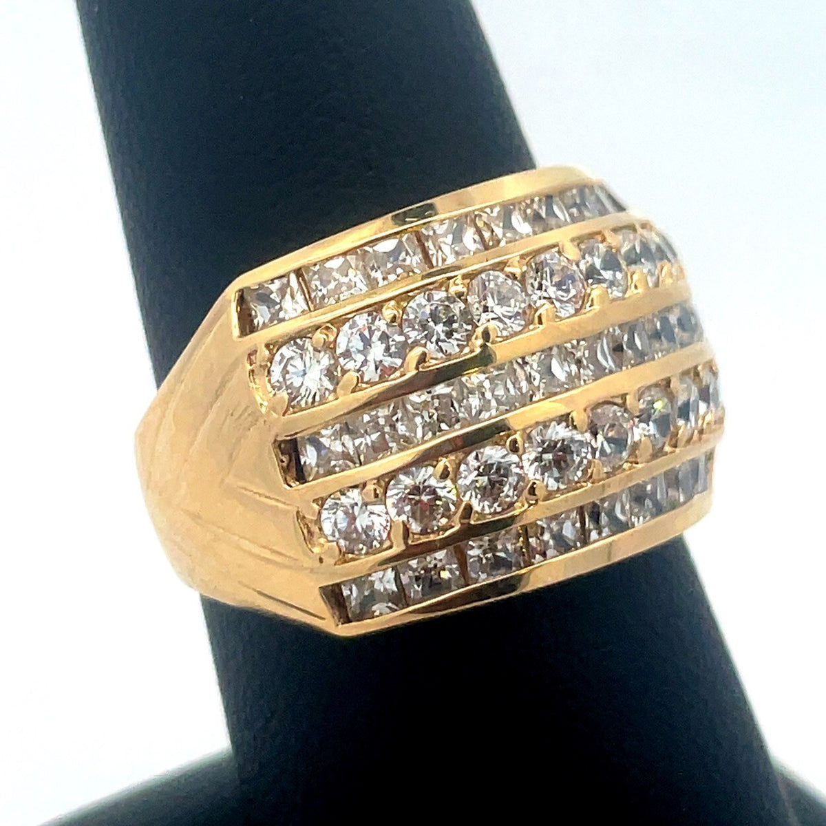 Designer 14K Yellow Gold Cubic Zirconia CZ Five Row Statement Band Ring
