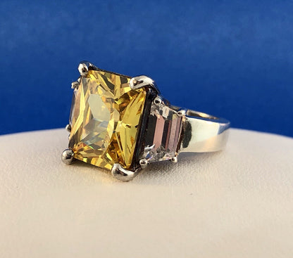 Dramatic Sterling Silver 925 Yellow White CZ Statement Fashion Cocktail Ring