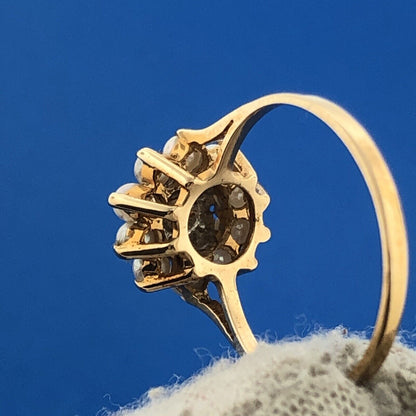 Gorgeous 10k Yellow Gold White Pearl Diamond Accent Dome Ring Size 6.75