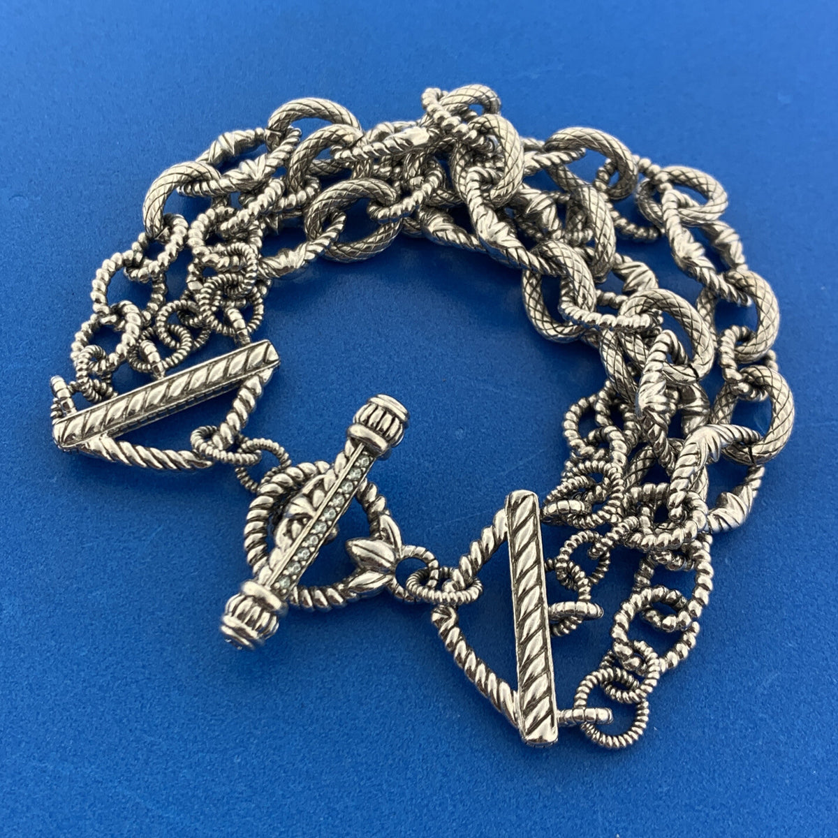 Judith Ripka 925 Sterling Silver Cubic Zirconia Triple Strand Toggle Bracelet