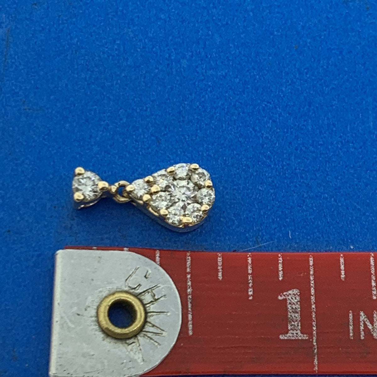 Designer 14K Yellow Gold Diamond Cluster Pear Drop Pendant